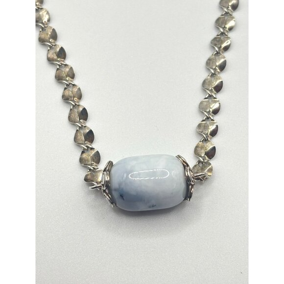 Sterling Silver 925 Necklace With Blue Gemstone Bead Pendant - Picture 2 of 7